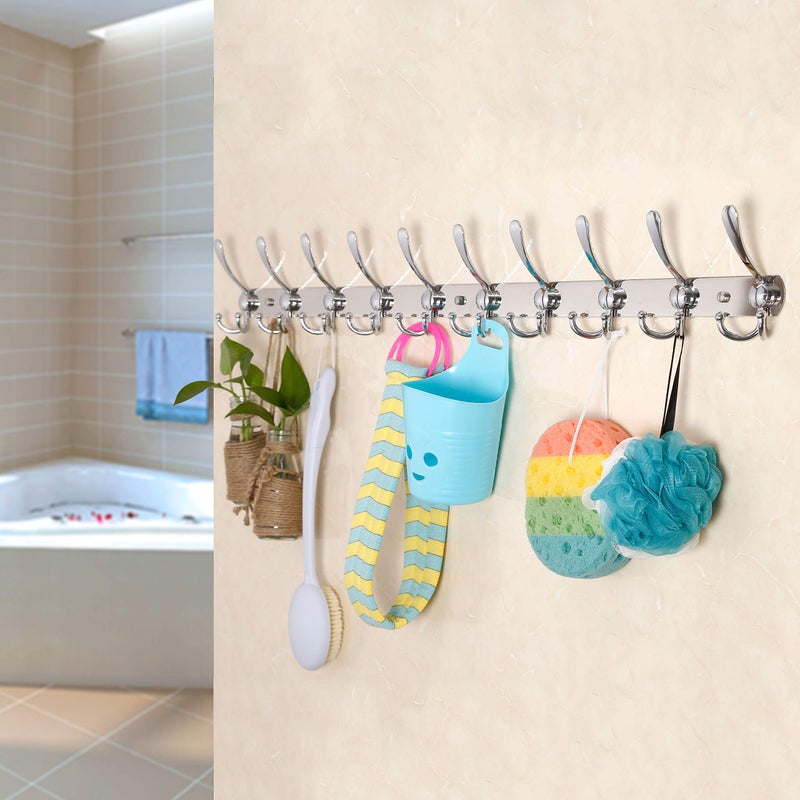 WEBI Coat Rack Wall Mount Long,8 Tri Hooks for Hanging Coats,30 inch Hook Rack Rail,Coat Hanger Wall Mounted for Clothes,Jacket,Hats,Chrome - Image 3